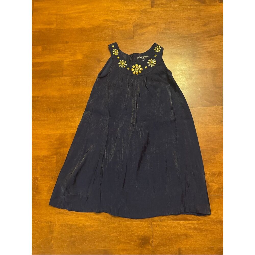 Mini Boden Girls Navy Embellished Jewel Dress 7-8Y Beaded Party Holiday